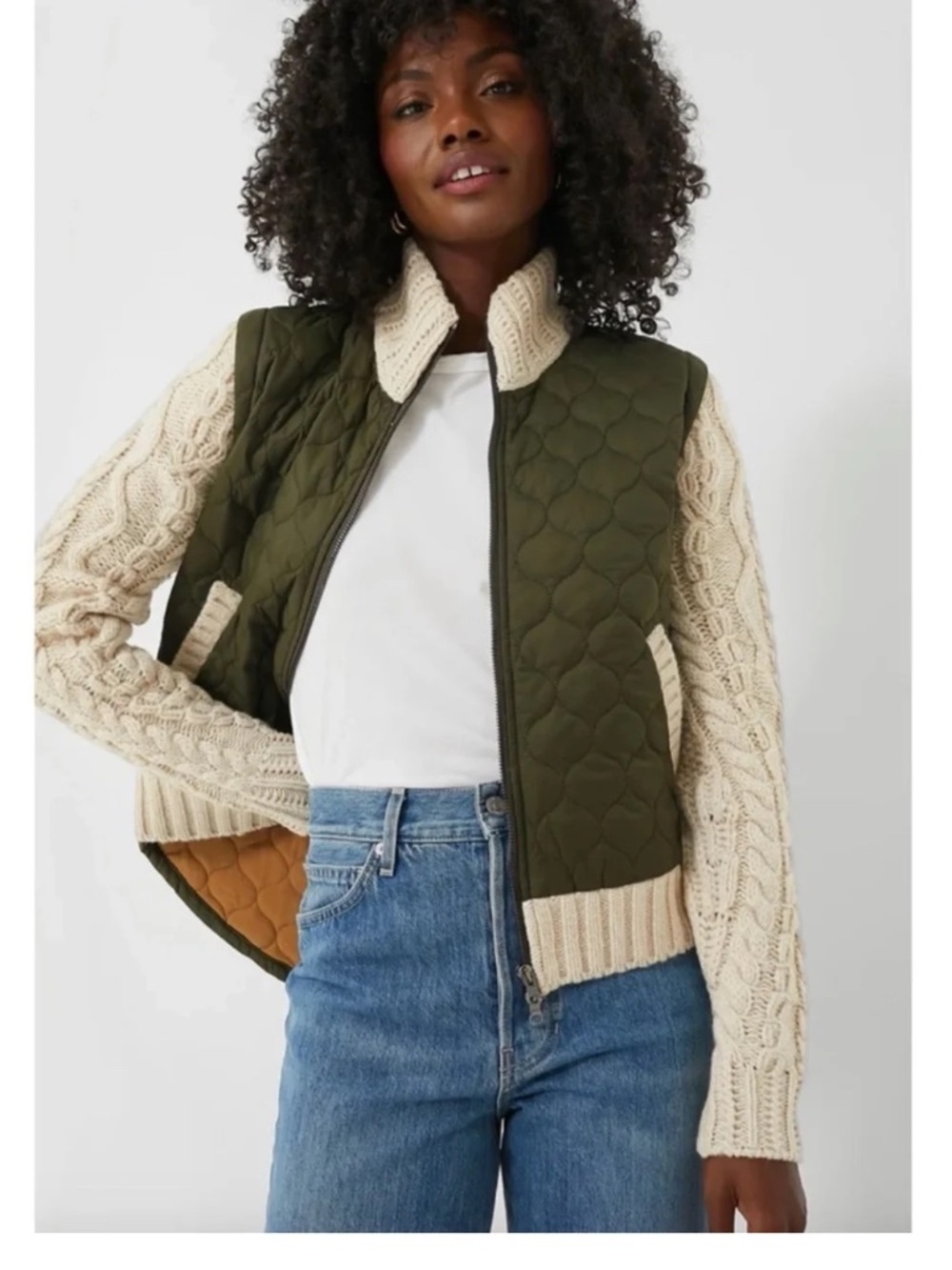 Veronica Beard Patra Quilted Jacket in Army/Oatmeal